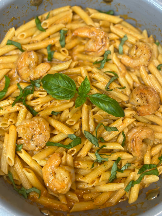 Creamy Roasted Red Pepper Penne & Shrimp